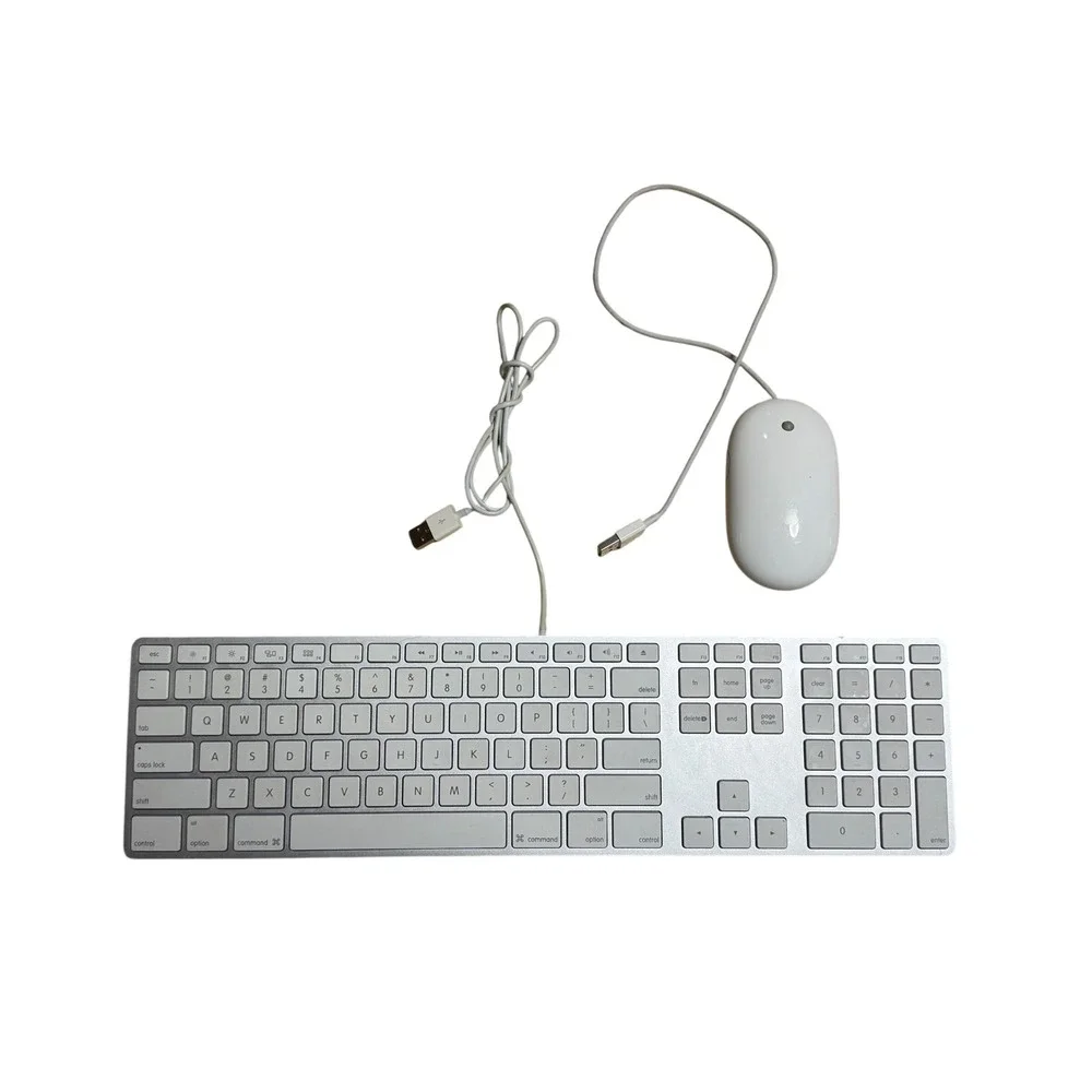 Apple Wired Aluminum Keyboard A1243 and Mighty Mouse A1152 Set Silver White USB